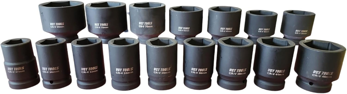 16‑Piece 1" Drive Metric Deep Impact Socket Set (27mm – 80mm)