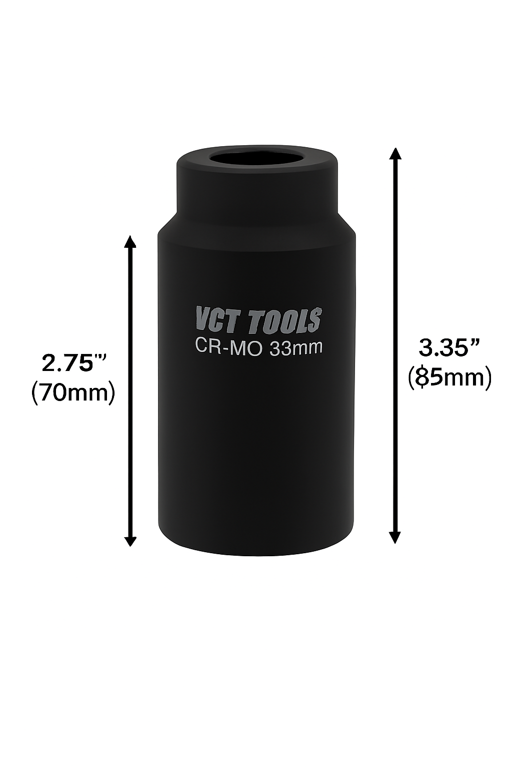 33mm 6-Point Axle Nut Impact Socket 1/2" Drive CR-MO Steel Black Finish
