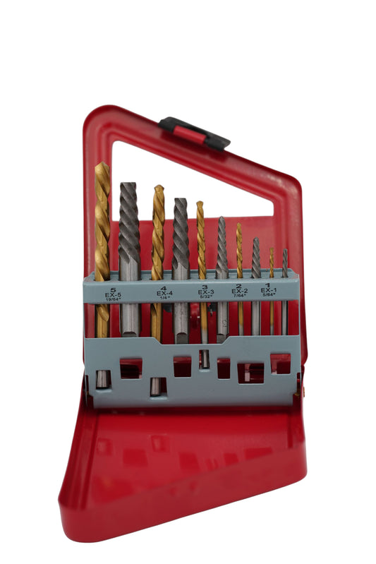 🔧 10pc Left-Hand Spiral Drill Bit Set | HSS | Removes Broken Screws & Bolts