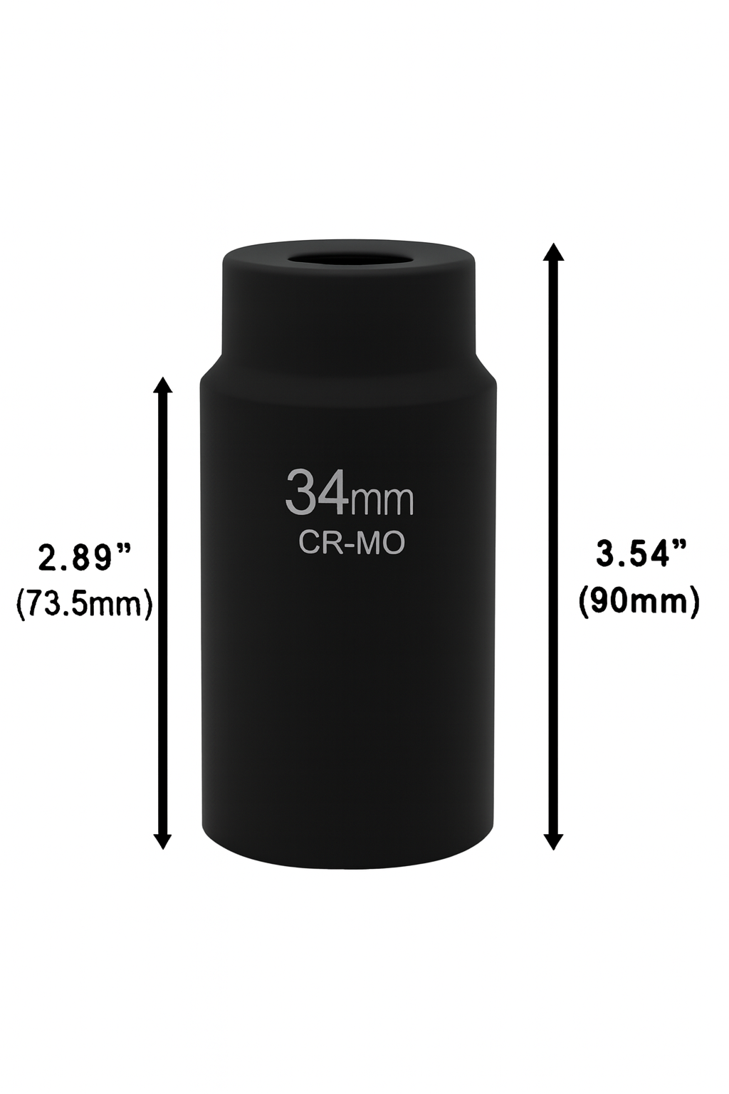 34mm 6-Point Axle Nut Impact Socket 1/2" Drive CR-MO Steel Black Finish