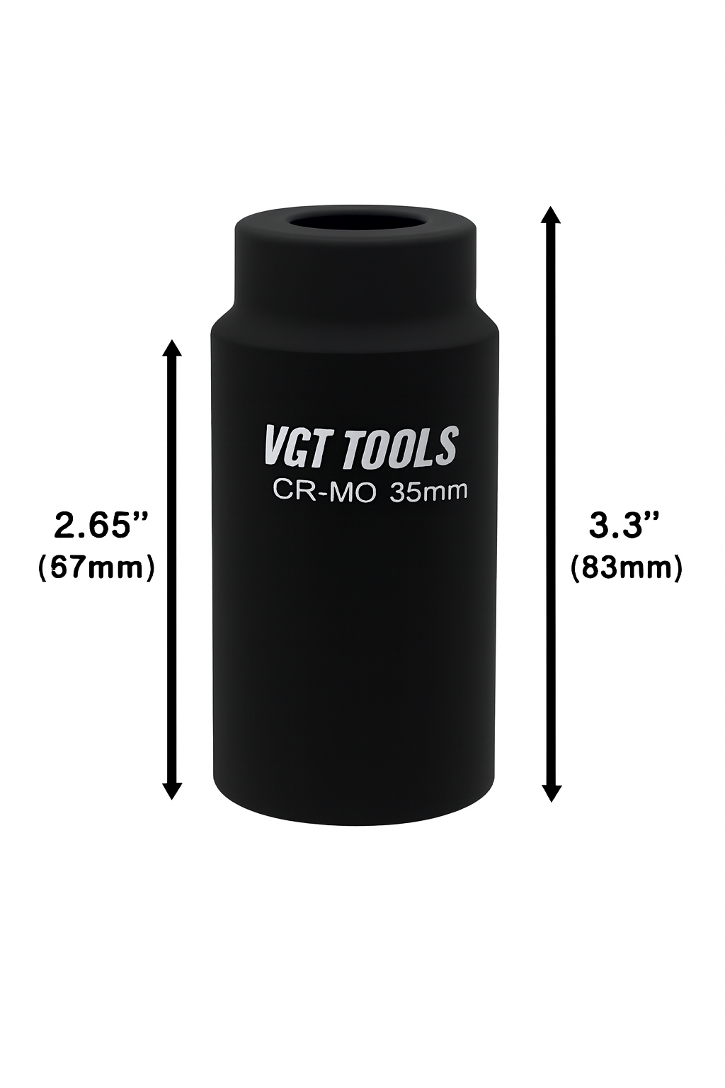 35mm 6-Point Axle Nut Impact Socket 1/2" Drive CR-MO Steel Black Finish