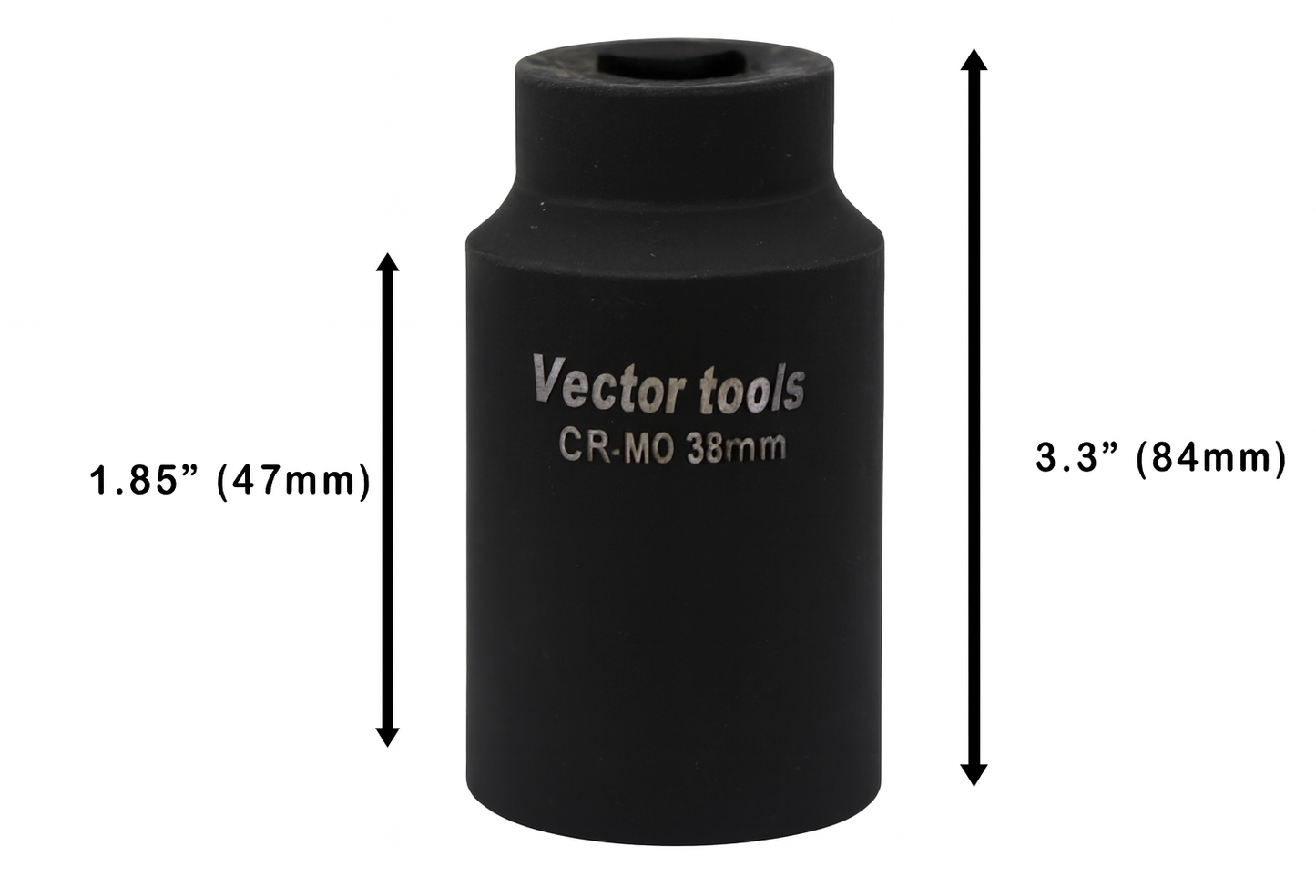 38mm 6-Point Axle Nut Impact Socket 1/2" Drive CR-MO Steel Black Finish